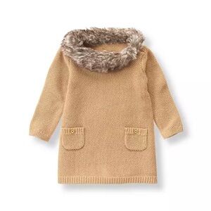 Janie and Jack Tan Dress with Faux Fur Collar